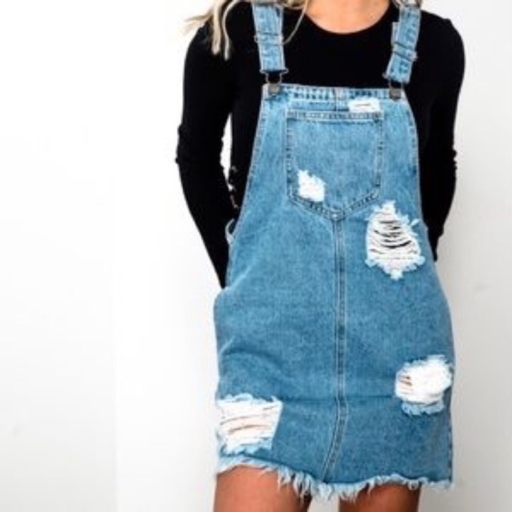 Cello Distressed Denim Overall Dress